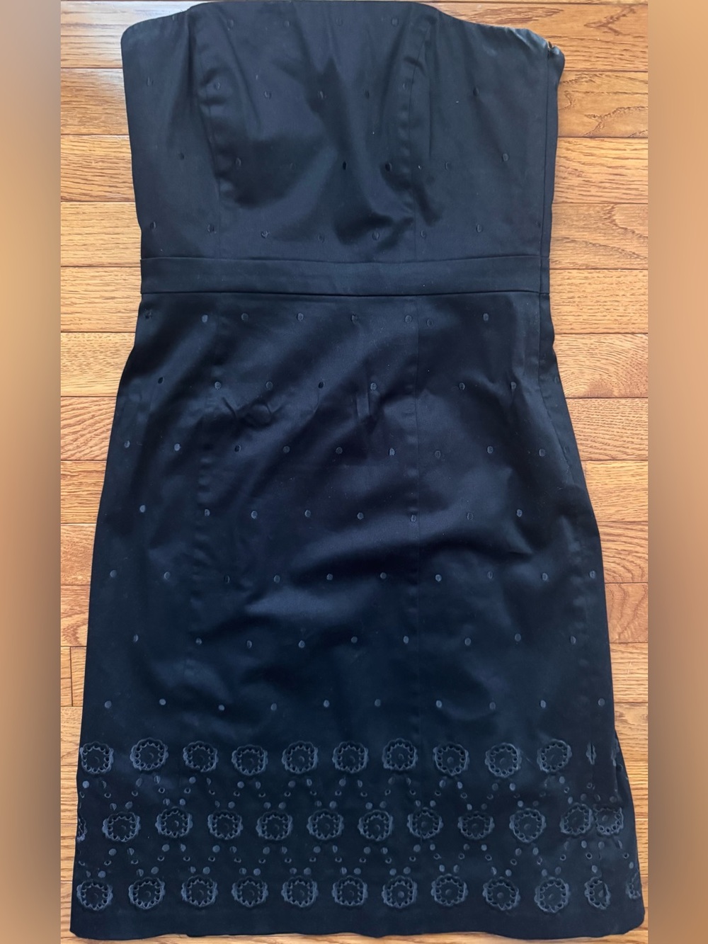 Ann Taylor Black Midi Sheath Dress with Subtle Dot & Floral Embroidery